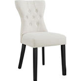 Silhouette Dining Chair in Tufted Beige Fabric w/ Wood Legs
