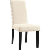 Parcel Dining Chair in Beige Fabric w/ Nailhead Trim on Wood Legs