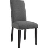 Parcel Dining Chair in Gray Fabric w/ Nailhead Trim on Wood Legs