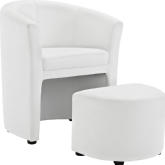 Divulge Armchair & Ottoman in White Leatherette