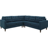 Empress 3 Piece Fabric Sectional Sofa Set in Azure