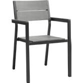 Maine Outdoor Patio Armchair Dining Chair in Brown Metal & Gray Polywood