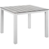 Maine 40" Outdoor Patio Dining Table in White Metal & Light Gray Polywood