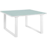 Fortuna Outdoor Patio Side Table in White w/ Tempered Glass