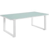 Fortuna Outdoor Patio Coffee Table in White w/ Tempered Glass