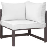 Fortuna Corner Outdoor Patio Armchair in Brown w/ White Cushions