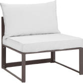 Fortuna Outdoor Patio Armless Chair in Brown w/ White Cushions