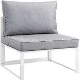 Fortuna Outdoor Patio Armless Chair in White w/ Gray Cushions