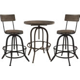 Gather 3 Piece Dining Set in Pine on Brown Cast Iron Base Table & 2 Chairs