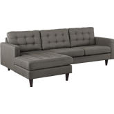 Empress Left Facing Chaise Sectional Sofa in Tufted Gray Fabric