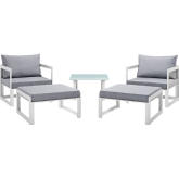Fortuna 5 Piece Outdoor Patio Sectional Sofa Set in White w/ Gray Cushions