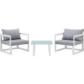 Fortuna 3 Piece Outdoor Patio Sectional Sofa Set in White w/ Gray Cushions