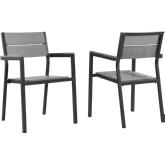 Maine Outdoor Patio Armchair Dining Chair in Brown Metal & Gray Polywood (Set of 2)