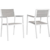 Maine Outdoor Patio Armchair Dining Chair in White Metal & Light Gray Polywood (Set of 2)