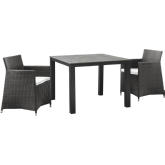 Junction 3 Piece Outdoor Patio Dining Set in Brown w/ White Cushion