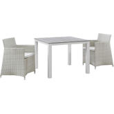 Junction 3 Piece Outdoor Patio Dining Set in Gray w/ White Cushion