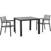 Maine 3 Piece Outdoor Patio Dining Set in Brown Metal & Gray Polywood