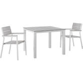 Maine 3 Piece Outdoor Patio Dining Set in White Metal & Light Gray Polywood