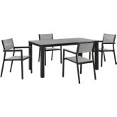 Maine 5 Piece Outdoor Patio Dining Set in Brown Metal & Gray Polywood