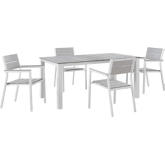 Maine 5 Piece Outdoor Patio Dining Set in White Metal & Light Gray Polywood