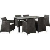 Junction 7 Piece Outdoor Patio Dining Set in Brown w/ White Cushion