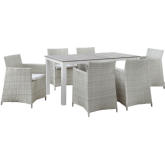 Junction 7 Piece Outdoor Patio Dining Set in Gray w/ White Cushion