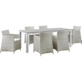 Junction 7 Piece Outdoor Patio Dining Set in Gray w/ White Cushion