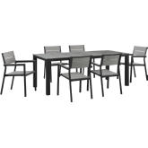 Maine 7 Piece Outdoor Patio Dining Set in Brown Metal & Gray Polywood