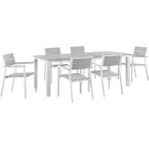 Maine 7 Piece Outdoor Patio Dining Set in White Metal & Light Gray Polywood