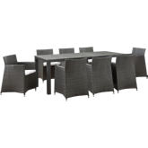 Junction 9 Piece Outdoor Patio Dining Set in Brown w/ White Cushion