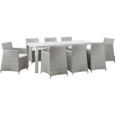 Junction 9 Piece Outdoor Patio Dining Set in Gray w/ White Cushion