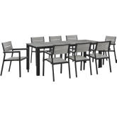Maine 9 Piece Outdoor Patio Dining Set in Brown Metal & Gray Polywood