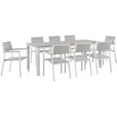 Maine 9 Piece Outdoor Patio Dining Set in White Metal & Light Gray Polywood