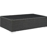 Sojourn Outdoor Patio Rectangle Coffee Table in Poly Rattan w/ Tempered Glass Top