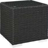 Sojourn Outdoor Patio Side Table in Poly Rattan w/ Tempered Glass Top