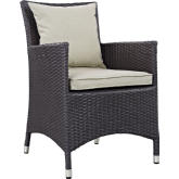 Convene Outdoor Patio Dining Arm Chair in Espresso w/ Beige Cushion