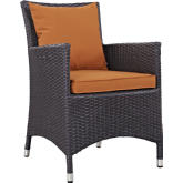 Convene Dining Outdoor Patio Armchair in Espresso w/ Orange Cushion