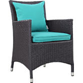 Convene Dining Outdoor Patio Armchair in Espresso w/ Turquoise Cushion