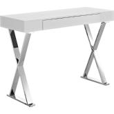 Sector Console Table in High Gloss White on Polished Stainless Steel Legs