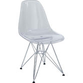 Paris Dining Side Chair in Clear Polycarbonate on Chrome Wire Base