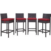 Convene Outdoor Patio Bar Stool in Espresso w/ red Cushions (Set of 4)