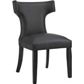 Curve Vinyl Dining Chair in Black w/ Nailhead Trim on Black Wood Legs