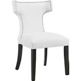 Curve Vinyl Dining Chair in White w/ Nailhead Trim on Black Wood Legs