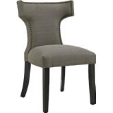 Curve Fabric Dining Chair in Granite w/ Nailhead Trim on Black Wood Legs