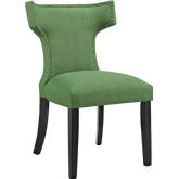 Curve Fabric Dining Chair in Kelly Green w/ Nailhead Trim on Black Wood Legs