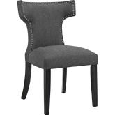 Curve Fabric Dining Chair in Gray w/ Nailhead Trim on Black Wood Legs
