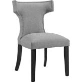 Curve Fabric Dining Chair in Light Gray w/ Nailhead Trim on Black Wood Legs
