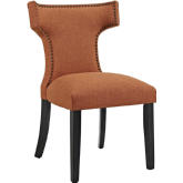 Curve Fabric Dining Chair in Orange w/ Nailhead Trim on Black Wood Legs