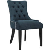 Regent Fabric Dining Chair in Tufted Azure Fabric w/ Nailhead Trim on Black Legs