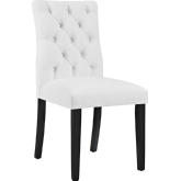 Duchess Vinyl Dining Chair in Tufted White on Wood Legs
